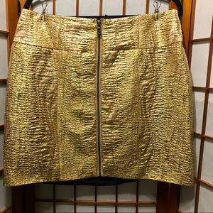 BCBGMaxazria Textured Gold Mini Skirt w/ Zipper L